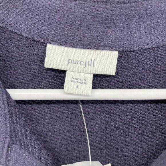 New Pure Jill Womens Duster Jacket Sz Large Prima Cotton Button Front Navy Blue - Picture 6 of 10